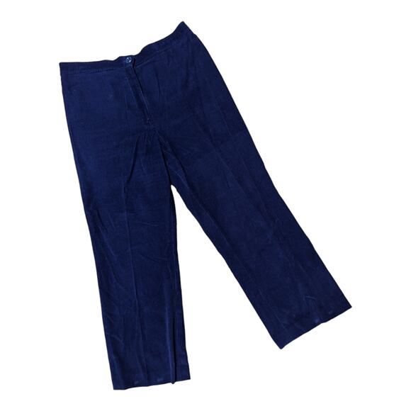 Vtg 1970s Mantessa Navy Blue Cotton Corduroy High Rise Wide Leg Pants 38 16 - Picture 1 of 5